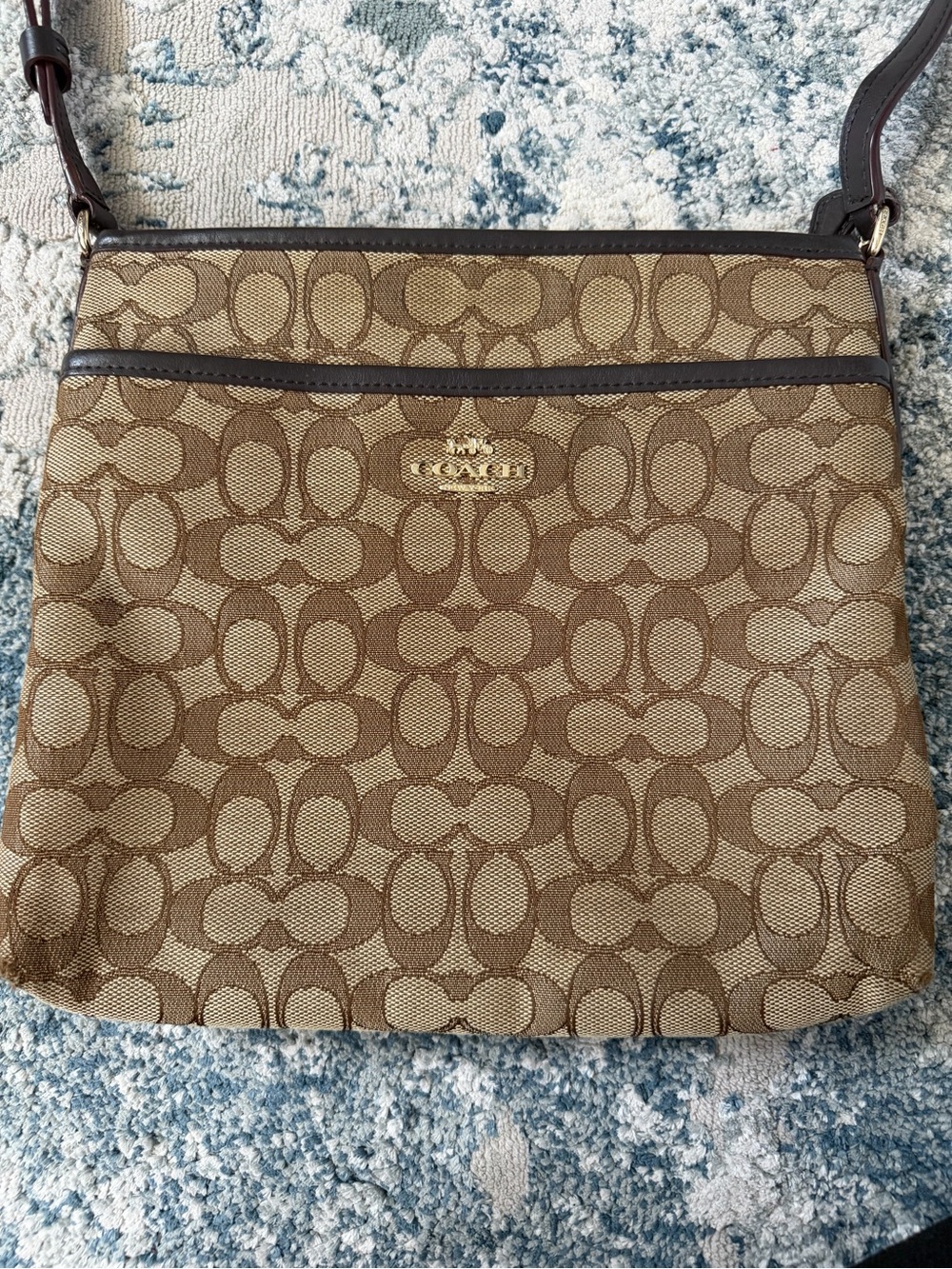 Coach Signature Jacquard Crossbody in Tan and Dark Brown